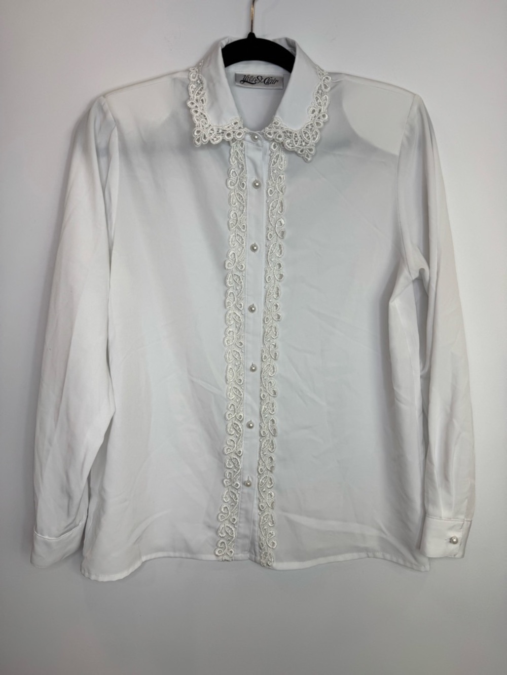 Yves St-Clair vintage pearl buttons lace trim shirt